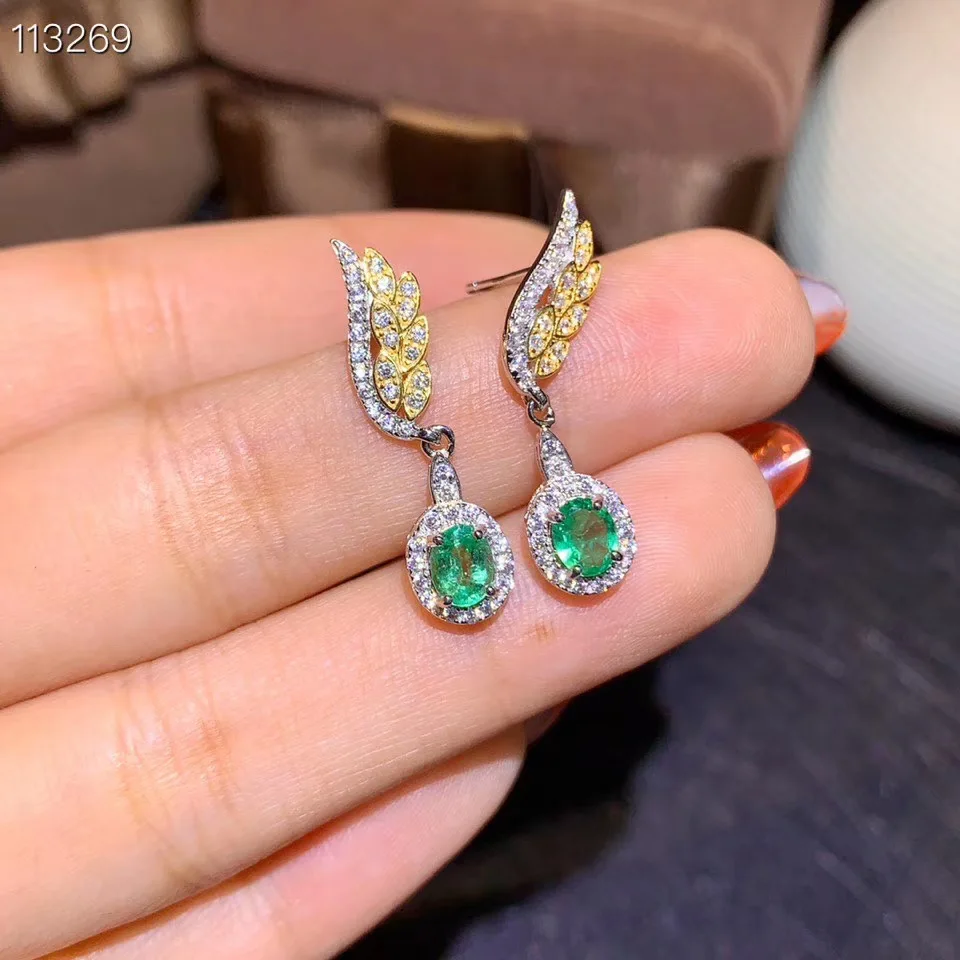 

Simple and delicate, precious gemstone Natural emerald earrings, Colombian emeralds, professional natural gem shop, 925 silver,