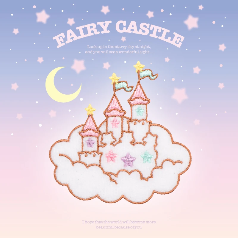 AHYONNIEX 1PC Cartoon Fairy Castle Embroidery Patches for Girels Bag Jeans Glue Patches for Baby Clothes Fashion DIY Patch