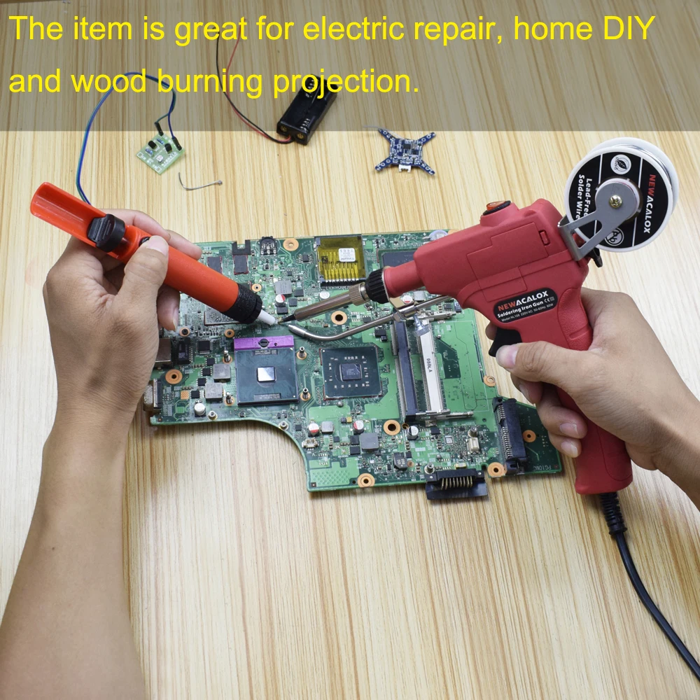NEWACALOX 110V/220V 60W Automatically Send Tin Gun Hand-held Soldering Iron Internal Heat with Power Switch Welding Repair Tool
