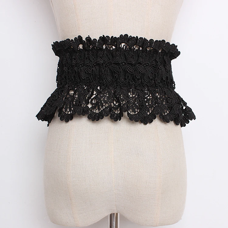 Women's runway fashion white black elastic lace Cummerbunds female Dress Corsets Waistband Belts decoration wide belt TB1272