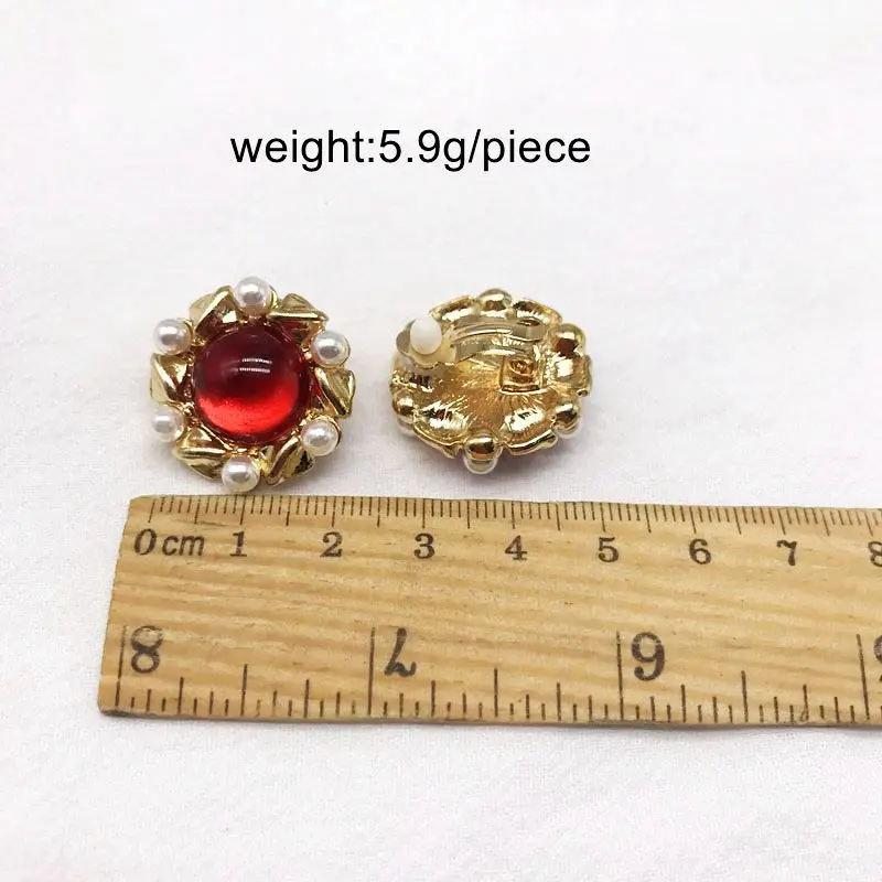 Red Geometric Heart Round Square Textured Elegant Sweet Wedding Party Clip Earrings For No Ear Holes