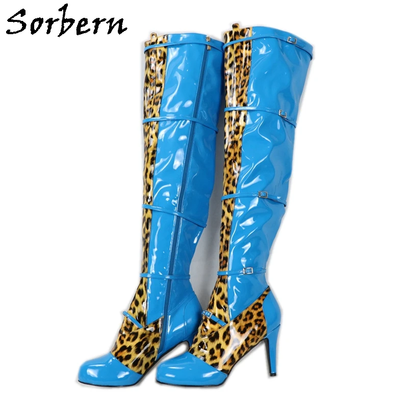 

Sorbern Blue Long Boots For Performance Art Ladyboy Custom Wide Unisex Boots Drag Queen High Heel Plus Size Shoes