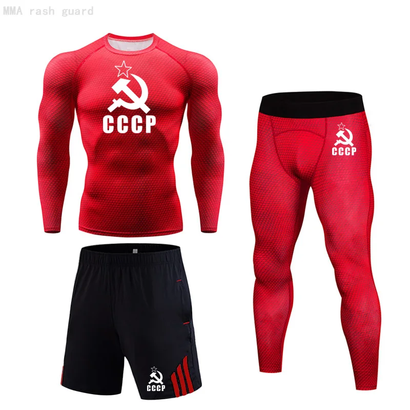 Men CCCPT shirt Long-sleeved Top Running pants Compression Clothing Bodybuilding T-Shirt Sport leggings rashgard male tracksuit