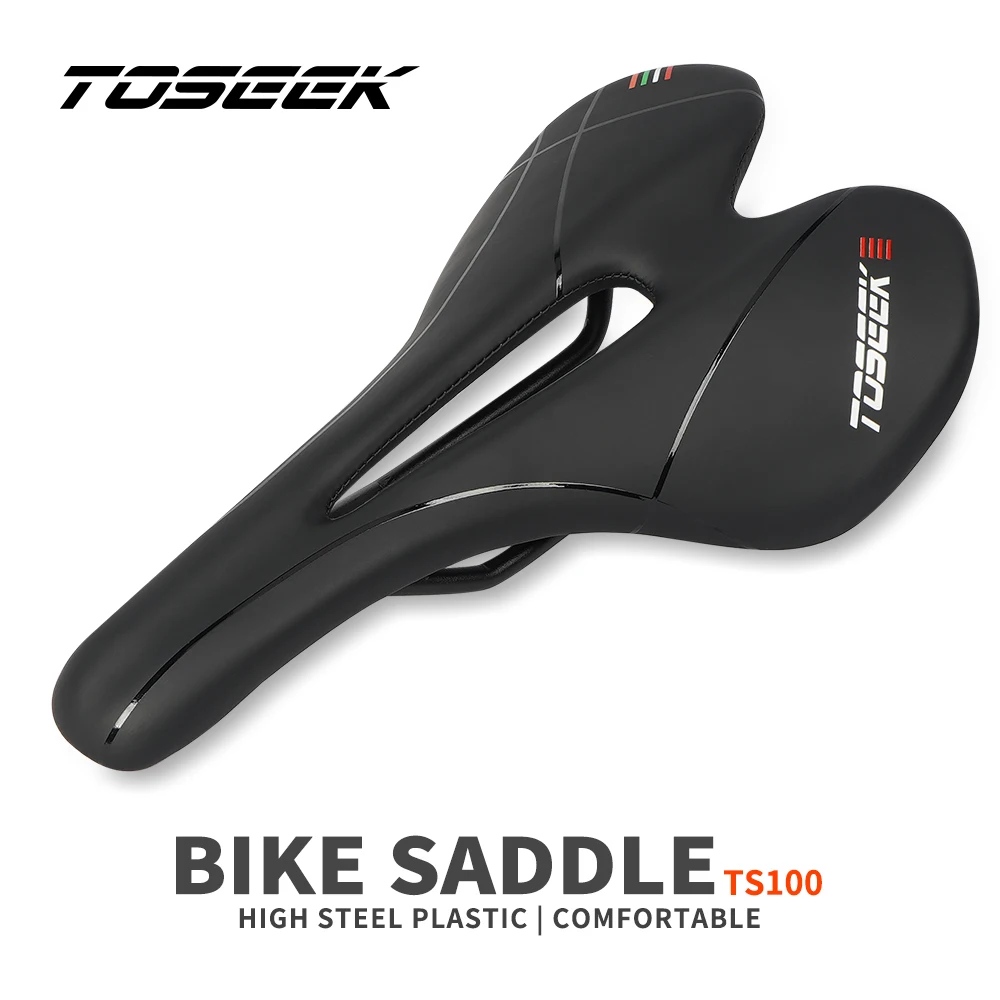 TOSEEK TS100 Plastic/Pvc Bicycle Saddle Breathable Leather Black Mtb Saddle Bicycle Accessories Comfort Type Bike Seat For Men