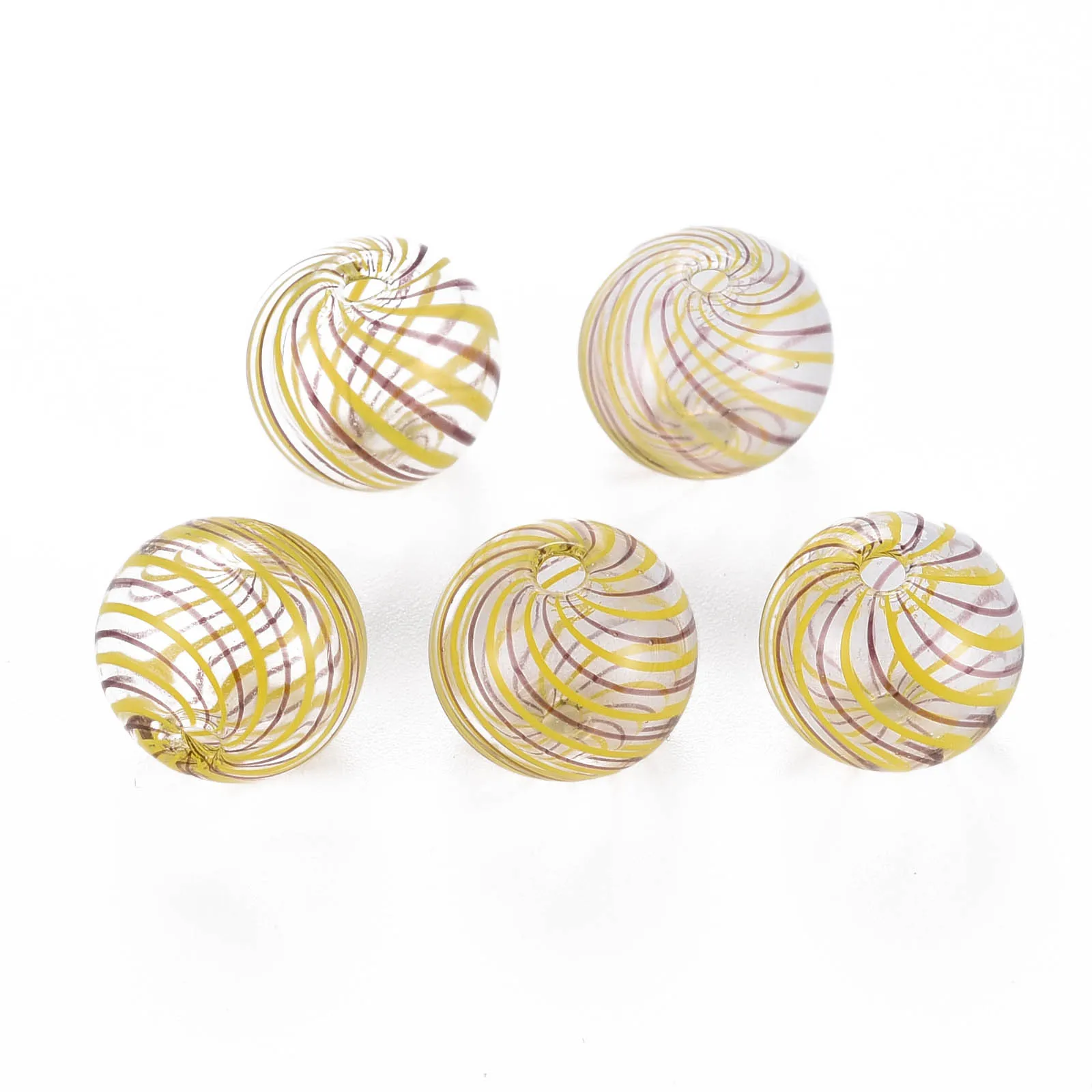 50pcs Transparent Handmade Blown Glass Globe Beads Stripe Polka Dot Print Lampwork Spacer Dangle Earring Jewelry DIY Making