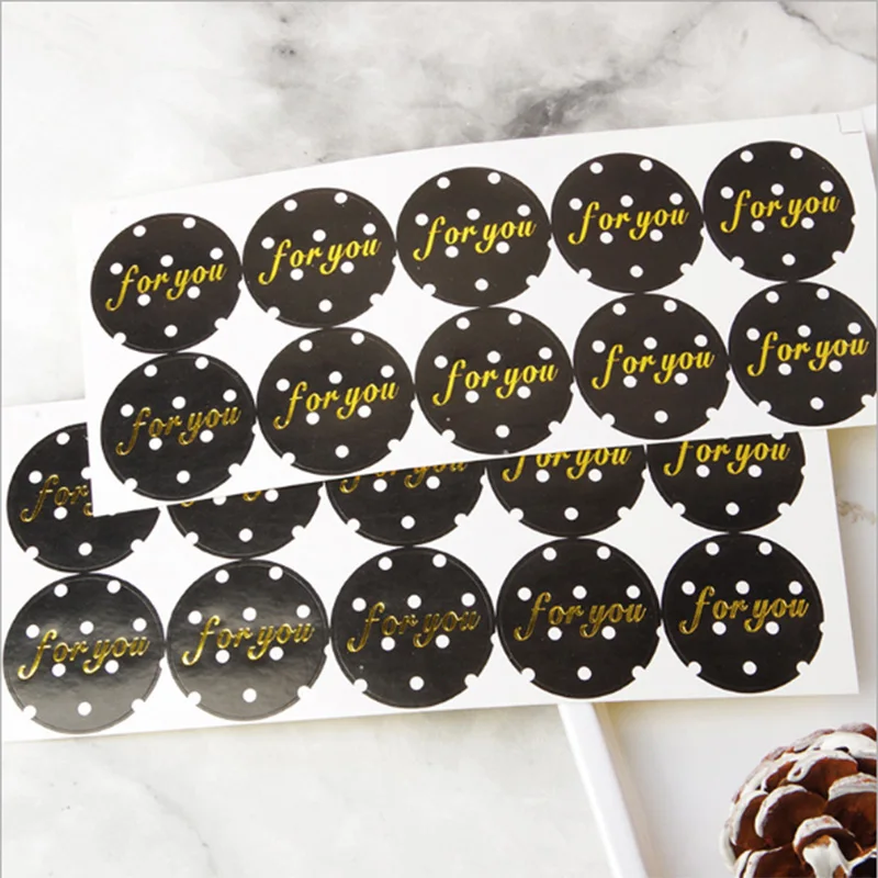 100 stücke Schwarz Runde Dot für Sie Kuchen Verpackung Abdichtung Label Kraft Aufkleber Backen DIY Geschenk Aufkleber – Detail 2