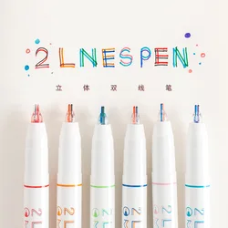 Nieuwigheid 2 Lijnen Pen 0.5Mm Dubbele Lijn Twee Kleuren Marker Pen Kunst Tekening Schattige Schoolbenodigdheden Korea Briefpapier Kawaii Pennen Geschenken