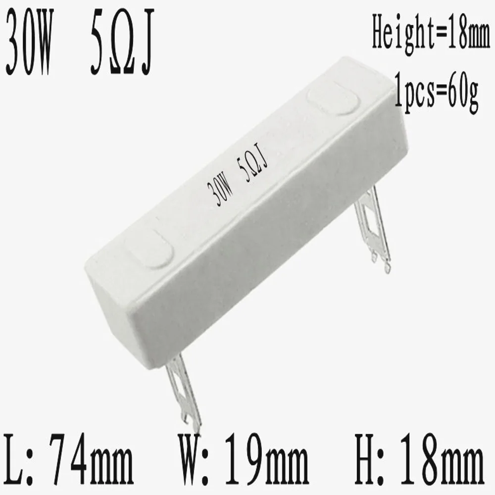 10PCS 30W Ceramic Cement Resistor 0.1R 0.5R 1R 1.5R 2R 2.5R 3R 3.3R 4R 5R 6R 8R 10R 15R 20R 30R 50R 100R 150R 200R 300R 500R 1K