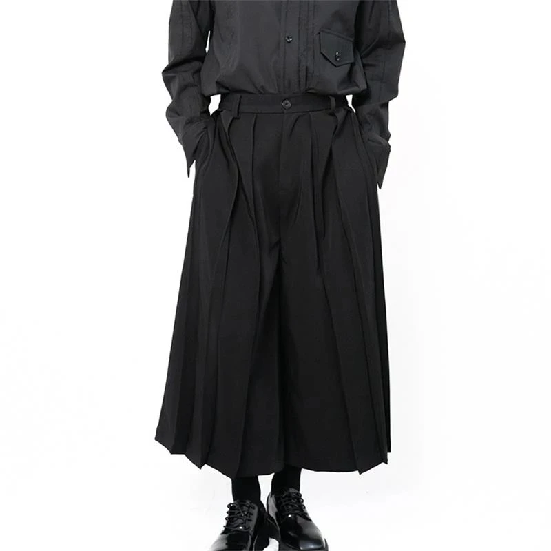 

Men's Culottes Casual Pants Wide Leg Pants Spring And Autumn New Black Super Loose Large Size Versatile Youth Wide Pleated Pants