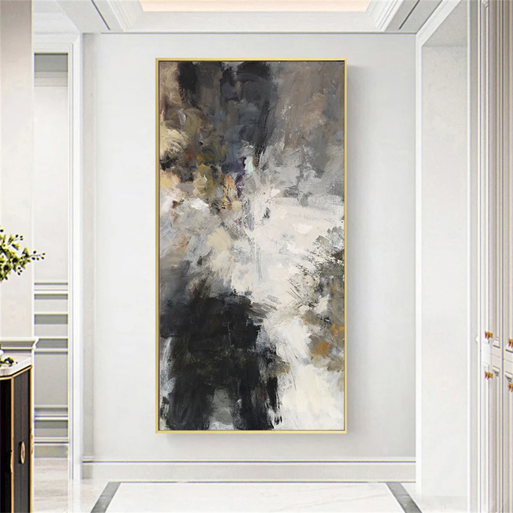 

Hand Painted Minimalism Abstract Gray Black And Brown Color Oil Paintings Modern Canvas Art Wall Painting For Porch Corridoor