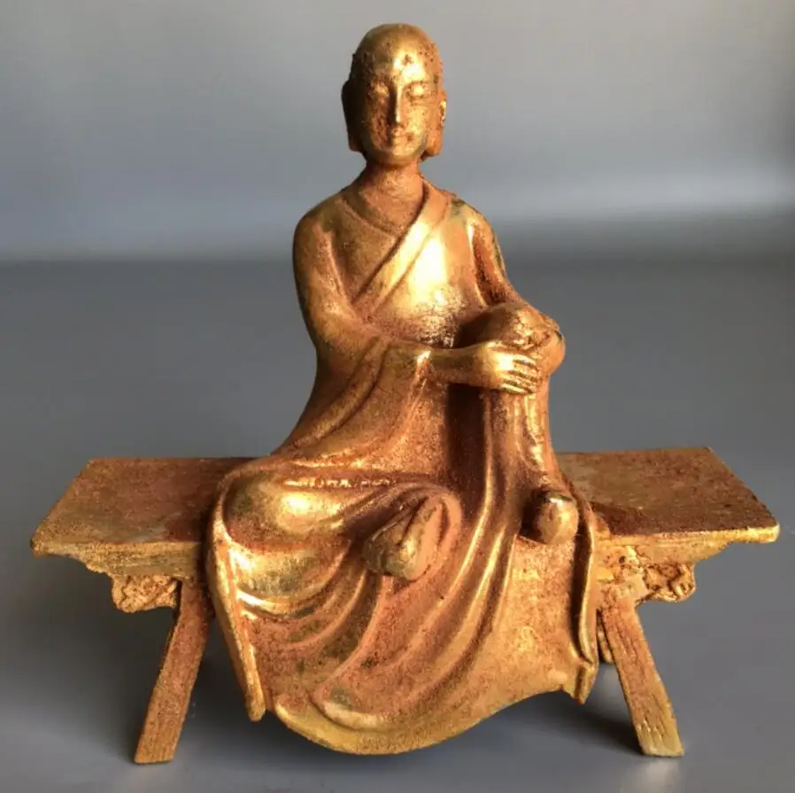 China brass archaize sit Bench Buddha crafts statue