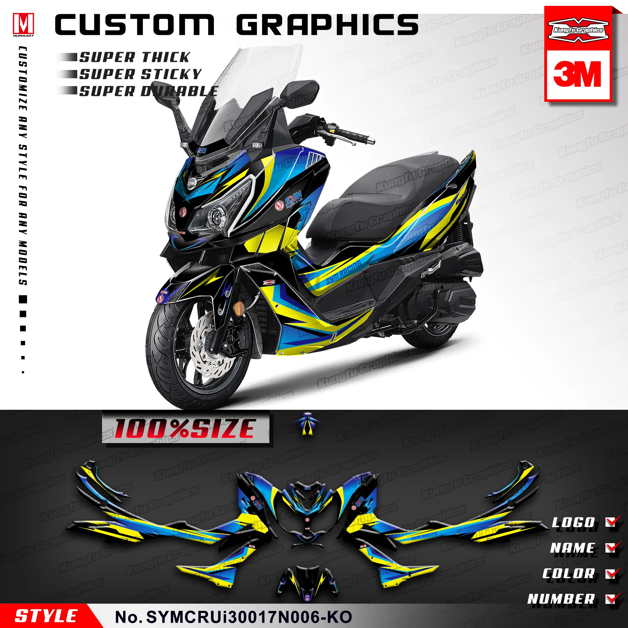 

KUNGFU GRAPHICS Vinyl Decals Motorbike Sticker Kit for SYM Cruisym 300 2017 2018 2019 2020 2021, Customizable