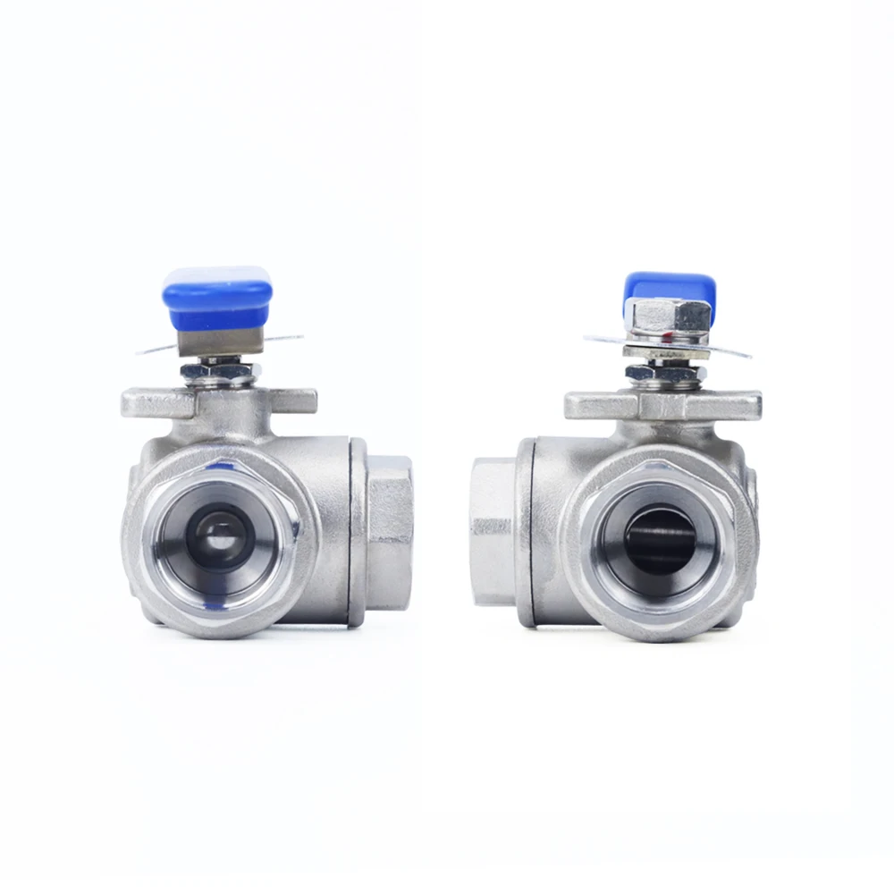 DN15 DN20 Stainless Steel 304 BSPT Male Thread 3/Three-Way Ball Valve T/L Type 1/2\