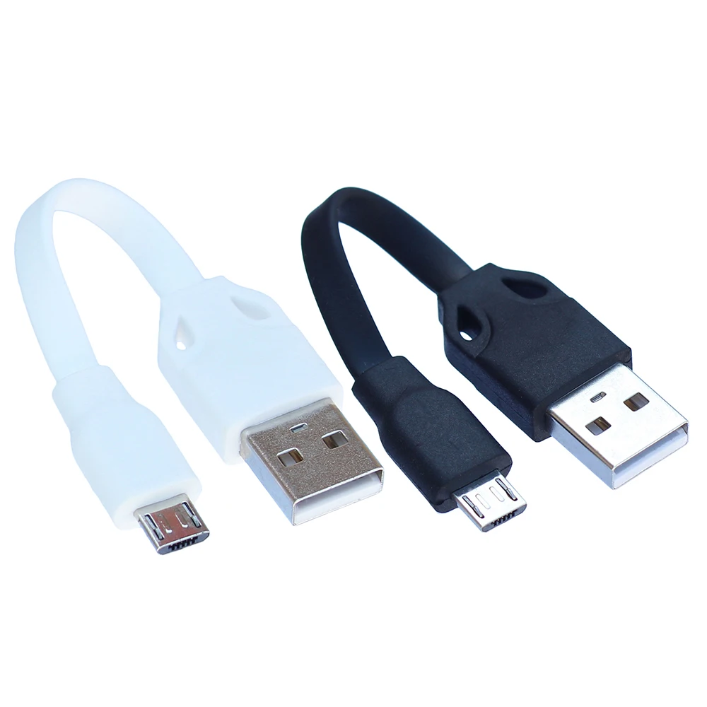 Two Pieces Micro USB 10cm Short Cable Soft Flat TPE Data and Charging Cable Cord for Sync charging