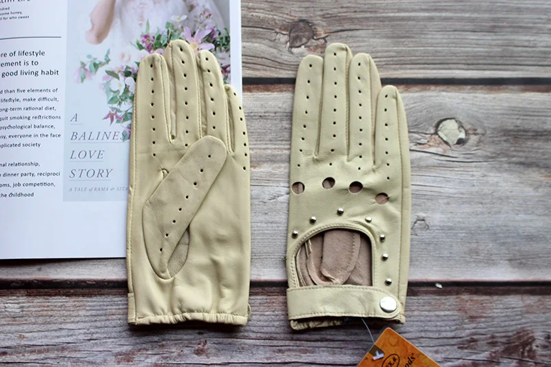 Women's Summer Leather Full Finger Gloves Unlined Thin Fashion Spring Autumn Motorcycle Riding Sheepskin Driving