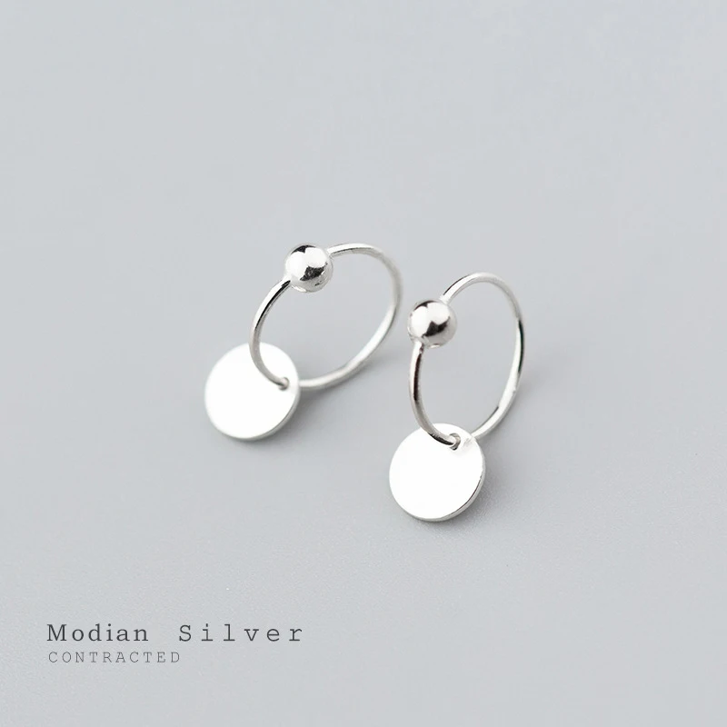 Modian New Design 100% 925 Sterling Silver Round Scrub Swing Charm Minimalist  Hoop Earrings For Women S925 Silver Jewelry