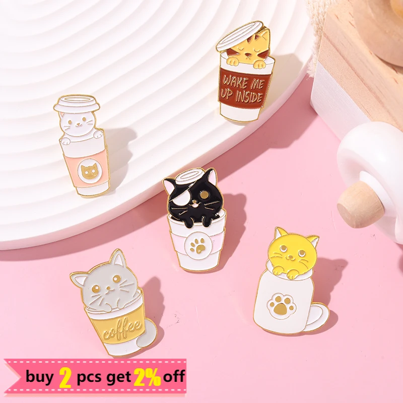 Water Cup Cute Cat Enamel Pins 