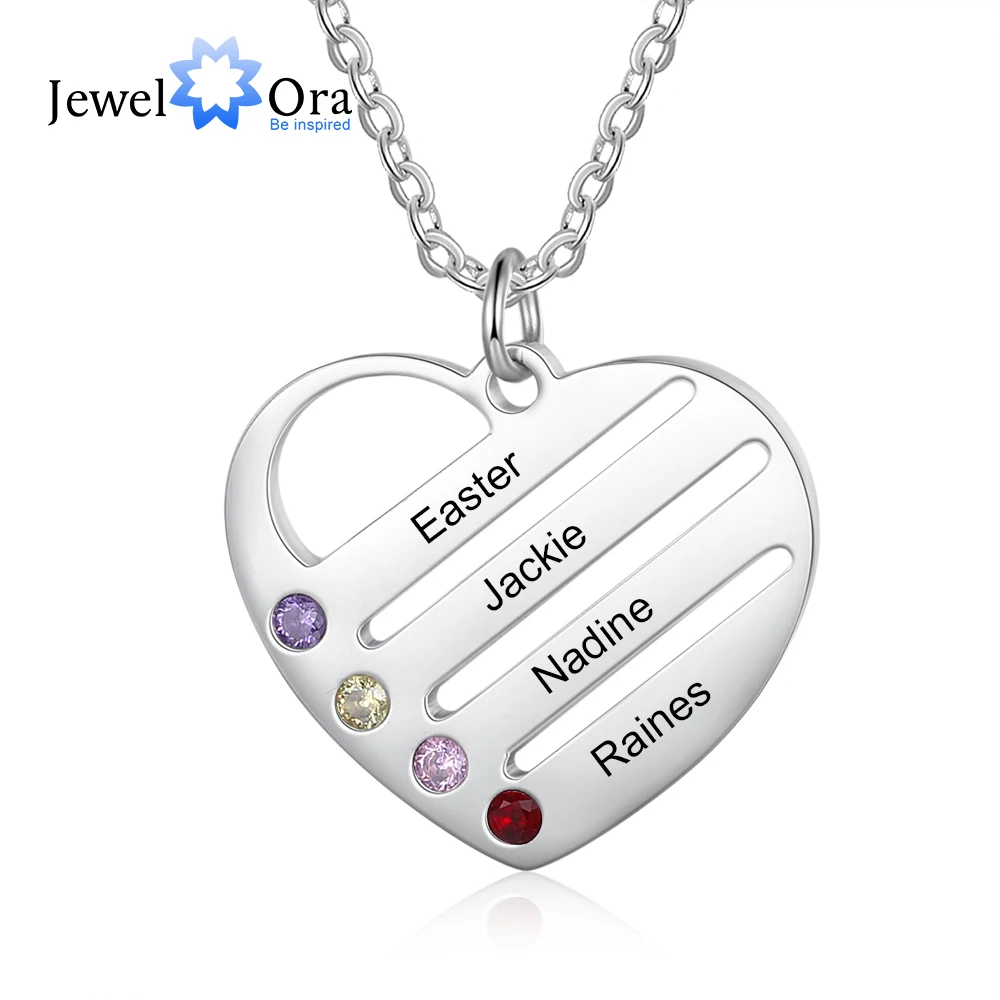 

JewelOra Personalized Engraving 2-4 Names Heart Necklace & Pendants Customized DIY Birthstone Jewelry Christmas Gift for Mother