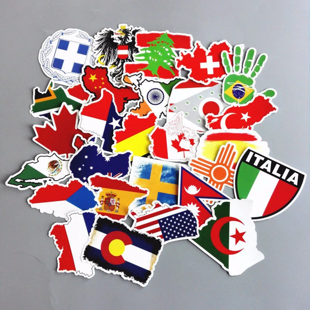 27pcs/Lot New Country Flag Travel Graffiti Luggage Suitcase Laptop Car Stickers