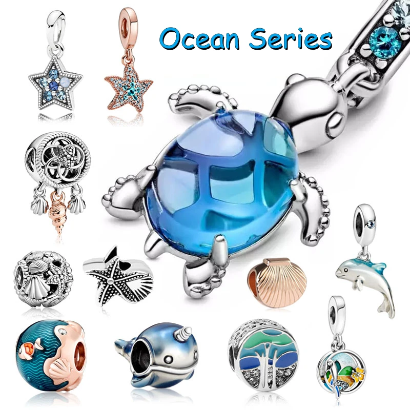 2021 New Summer Ocean Series Beads Dangle Charm Fit Original Pandora Charm Bracelet Jewelry Gift