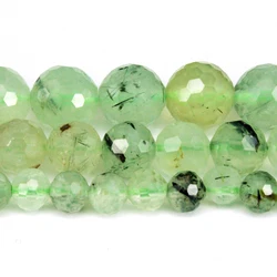 Natural Hard Faceted Green Prehnite Round Loose Beads Strand 6/8/10/12MM For Jewelry DIY Making Necklace Bracelets Accessories