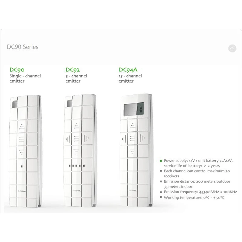 오리지널 Dooya DC90 RF 433MHZ 원격 제어 단일 채널 송신기, Dooya 모터용 자동 커튼 액세서리