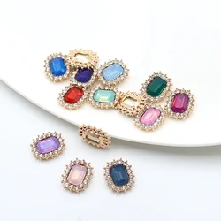 10 Pieces/Lot Of 23*19mm Rectangular Mixed Color Metal Sewing Buttons Decoration DIY Exquisite Rhinestone Clothing Accessories