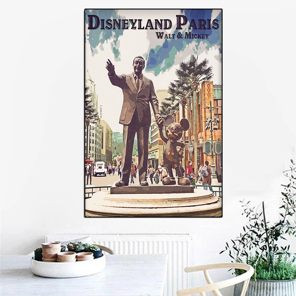 Disneyland Paris Poster And Print Cartoon Mickey Mouse Canvas Painting Wall Art Picture Home Living Kids Room Decoration Mural