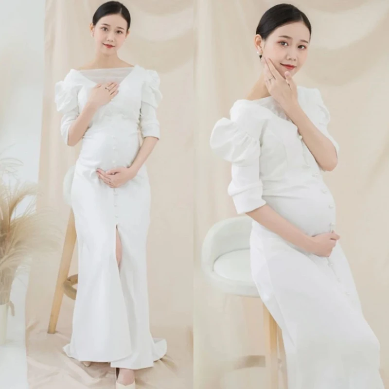 Maternity Photo Shoot Long Dress white Stretchy Fitting Maternity Dresses For Photography Pregnancy Photo Shooting Gown