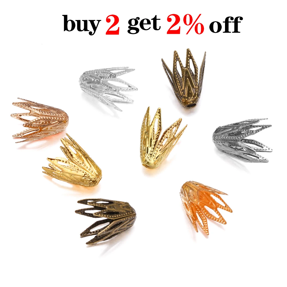 100pcs/lot 8*10 mm Gold  Filigree Cone Caps End Bead Hollow Out Flower For DIY Bracelet Earrings Jewelry Making Supplies