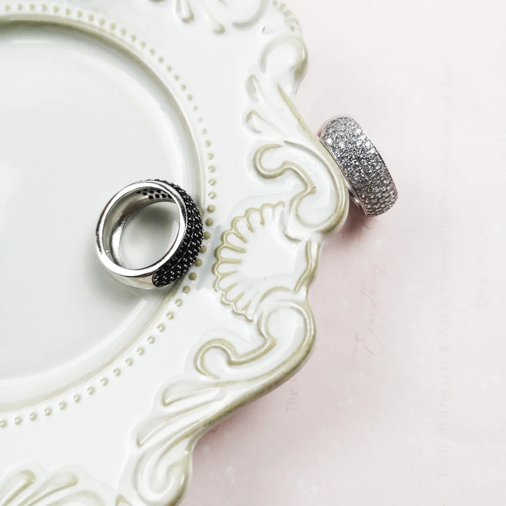 Ring CZ Pave 925 Sterling Silver With 5 Rows Black & White Zirconia Fine Jewelry Classic Trendy Minimalism Gift For Woman Man
