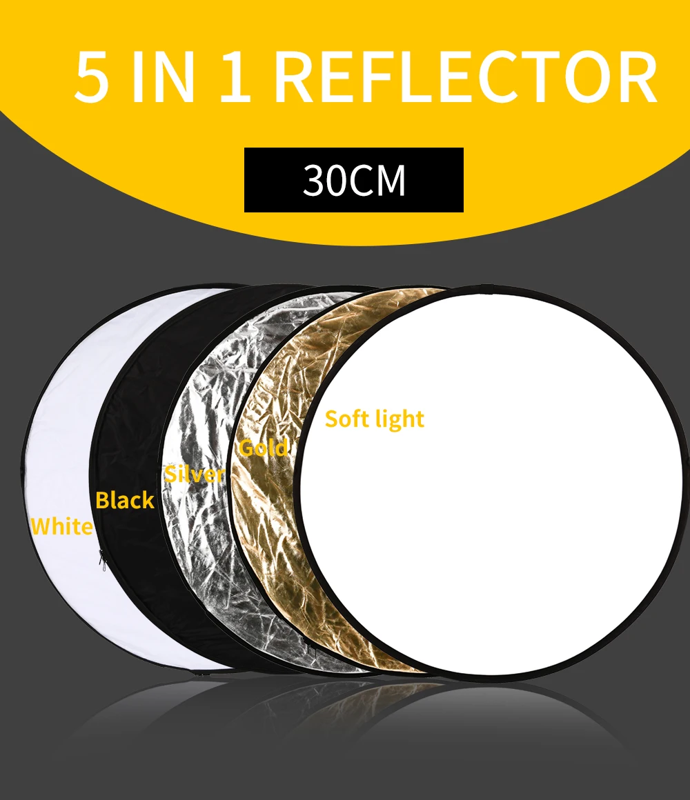 

SH 30cm Portable Disc for Photography Light Reflector Round 5 in 1 Handhold Multi-Disc Diffuers Collapsible Gold and Silver