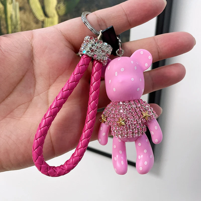 Portachiavi con strass di lusso carino portachiavi per auto con orsetto piccolo accessori per borse da donna portachiavi per coppia