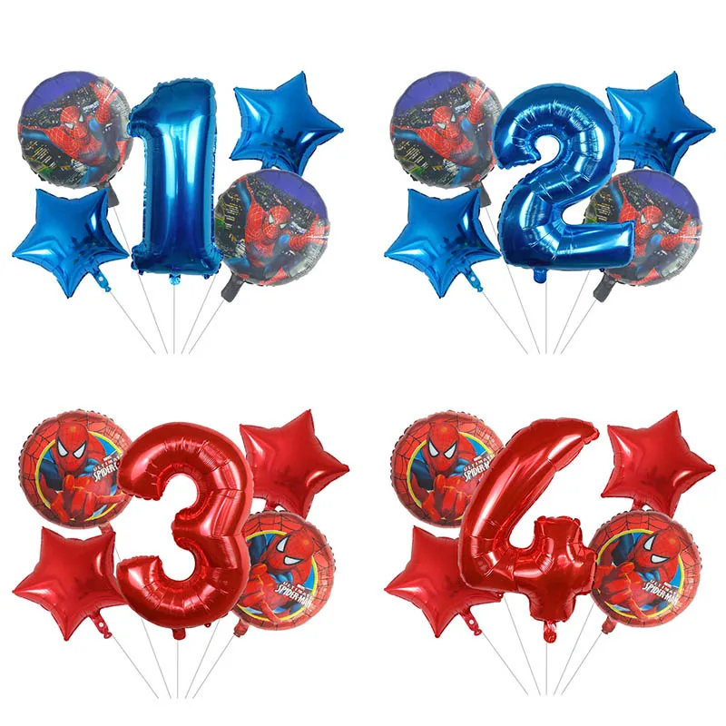 5pcs Spiderman Super Hero Foil Balloons 1 2 3 4 5 6th Birthday Theme Party Decoration 30inch Number Balloon Kids Toy Air Globos