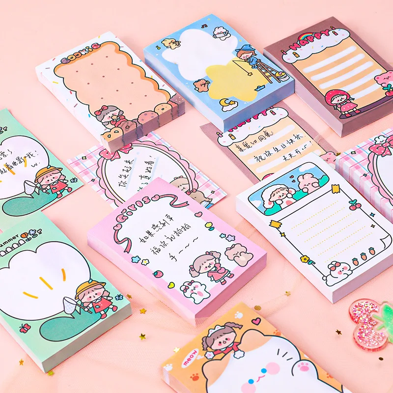 80 sheets Kawaii Happy cat girl Memo Pad N Times Sticky Notes Memo Notepad cute planner stickers Bookmark Stationery Accessories