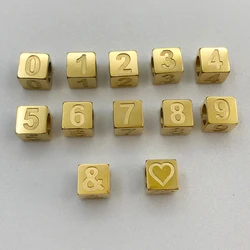 0-9 Numbers Beads & Love symbo beads Paw Infinity 7x7mm Square beads Stainless Steel Bracelet Charms Jewelry Making Accessories