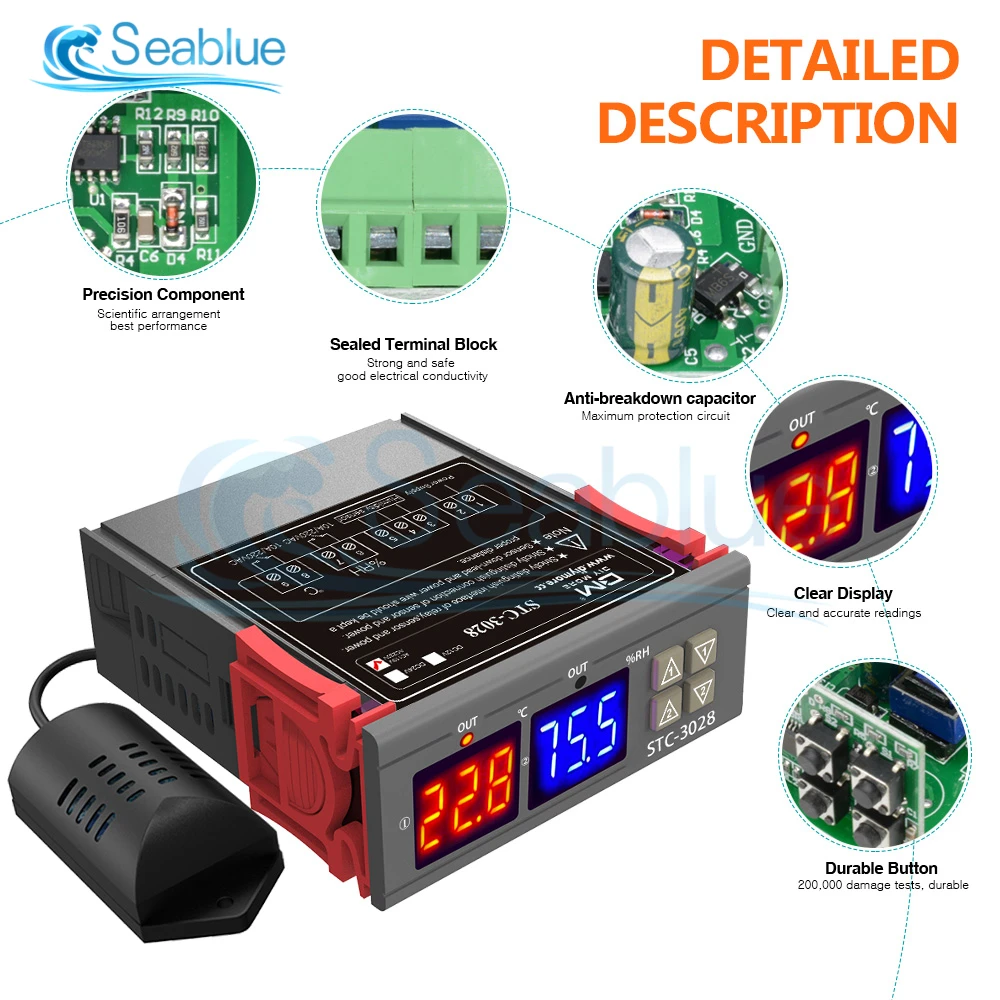 Imagem -06 - Controlador de Temperatura e Umidade Home Frigorífico Termostato Humidistat Termômetro Higrômetro dc 12v 24v ac 110220v Stc3028 Sht2000