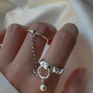 حقيقي 925 الفضة الاسترليني الرجعية جولة هندسية خاتم للنساء خمر سلسلة المجوهرات الراقية الحد الأدنى الإكسسوارات هدية 2 الفرسان أفضل 12 هدية مبيعات بقيمة 2 ريال - رقم 11