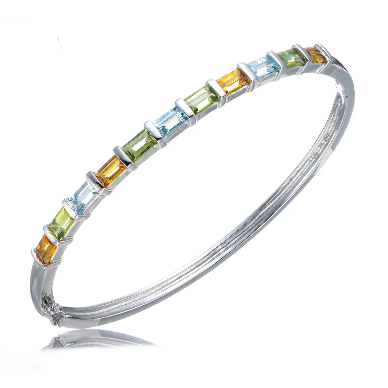 Sky Blue Topaz and Citrine and Yellow Lemon Quartz Rhodium Over Sterling Silver Bangel. bangles gemstone minimalist jewelry