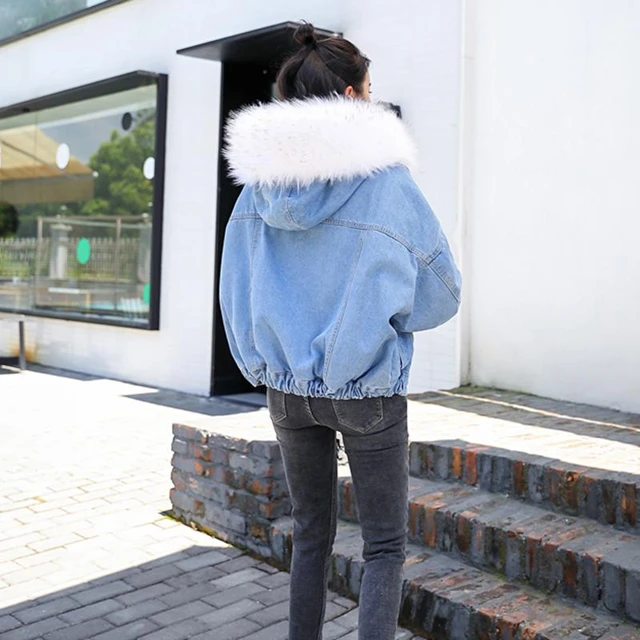 Fluffy denim fashion jacket