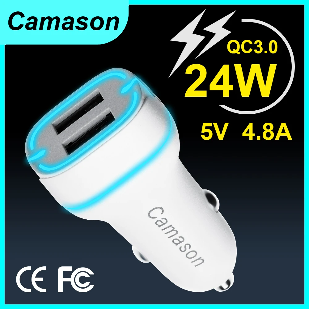 Camason Car Quick Charger USB 24W Charge For iphone Xiaomi Huawei phone QC3.0 12V Fast Charging Adapter products