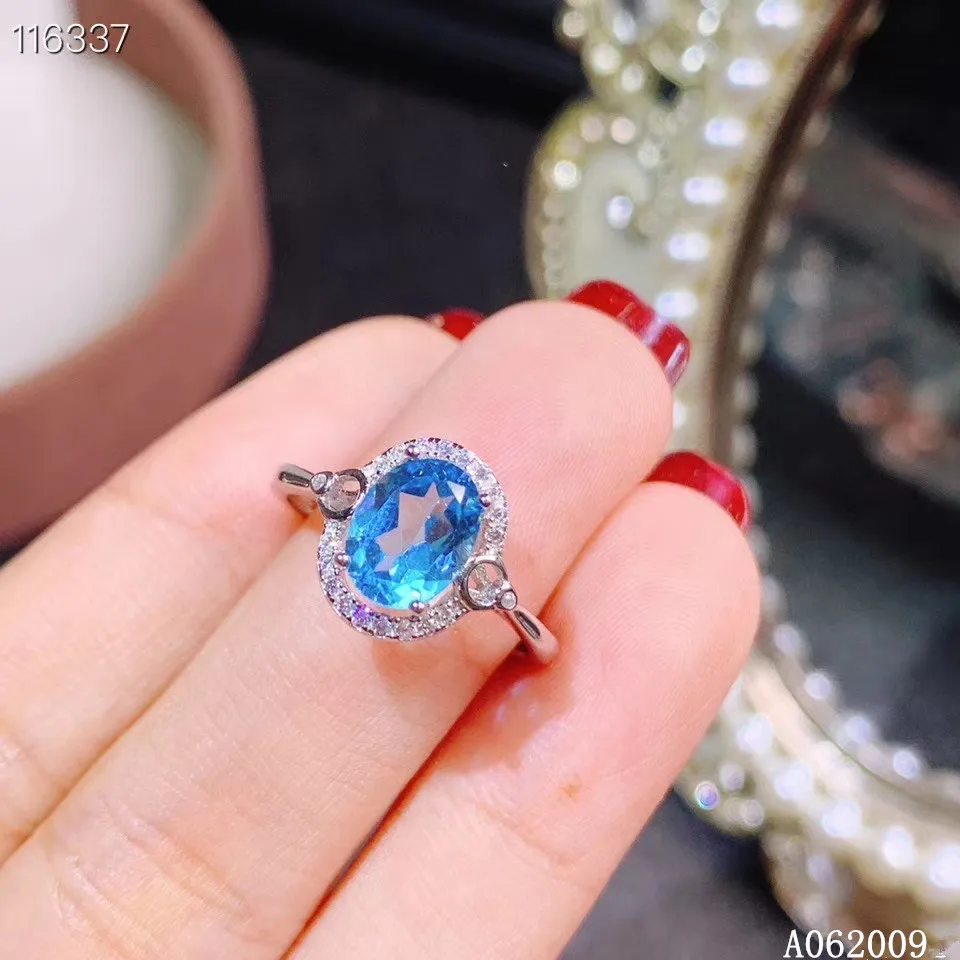 

KJJEAXCMY fine jewelry 925 sterling silver inlaid natural blue topaz new ring noble girl's ring support test