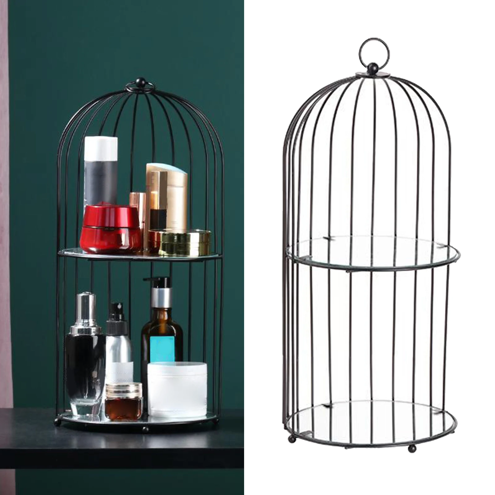 Bird Cage Desktop Organizer Holder Makeups Display Stand Spice Jar Rack Jewellery Metal Tray for Dresser Shelves Desk