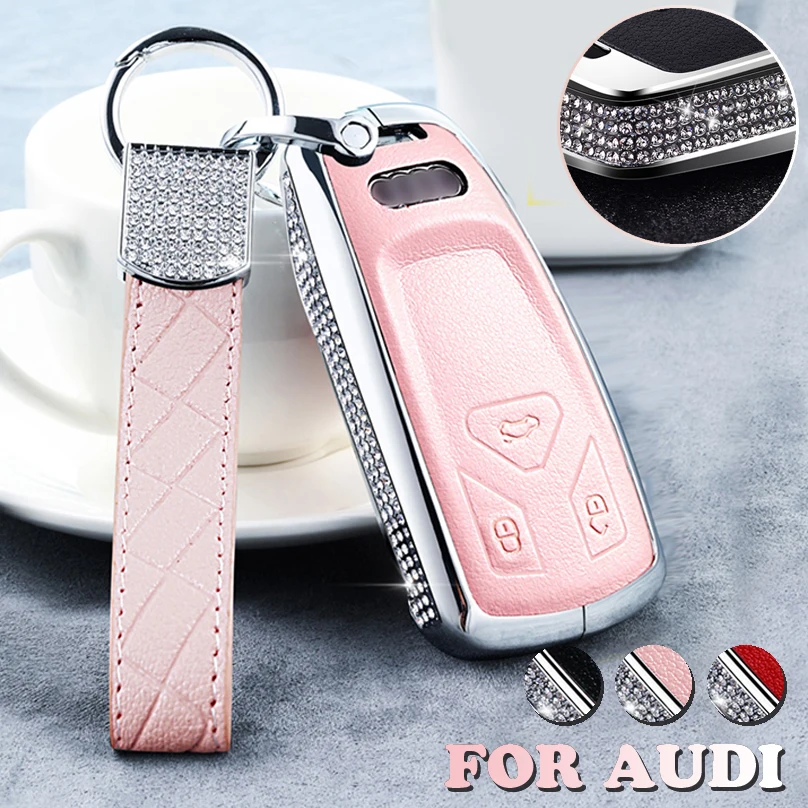 

For Audi A4 A5 S4 S5 B9 8W Q7 4M Q5 TT TTS RS Coupe Roadster 2017 2018 Diamond Zinc Alloy Leather Key Protection Cover Case