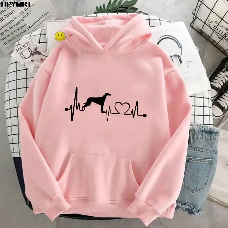 

Hoodies Casual style Heartbeat Dog Hoodies Sweatshirt Women Pink Hoodie Kawaii Clothes hipster Harajuku Graphics Hoody Female