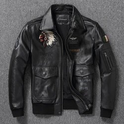 COPERSIAN Latest Indian Embroidery Flight Suit Pure Top layer Cowhide Leather Jacket Men's Oversize Motorcycle Slim Coat