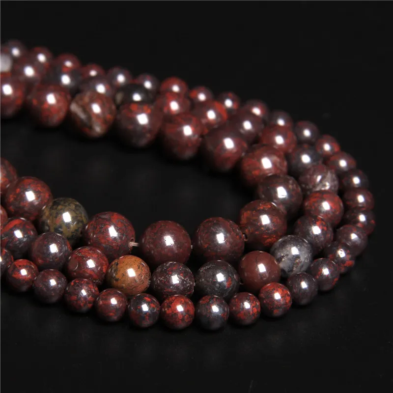 Natural Bloodstone Beads Polished Red Gem Stone Round Beads For Jewelry Making Men Bracelets Necklace 15.5\