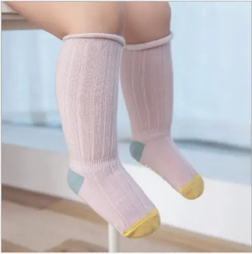 Lot de 6 paires de chaussettes à rayures verticales, tube haut, bouche ample, chaussettes pour bébé et enfant, chaussettes à double aiguille