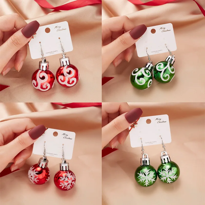 Christmas Sequins Round Ball Drop Earrings For Women Shiny Snowflakes Stars Resin Earring Celebrate Festival New Year Jewelry