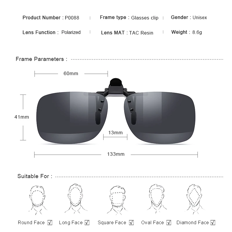 MERRYS DESIGN Clip On Glasses Frame UV400 Polarized Fishing Driving Sunglasses Clips Day Night Vision Clip Glasses P0088